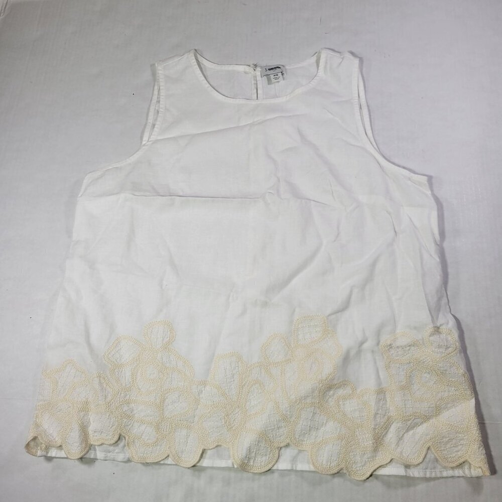J. Crew Women White Linen Blend Sleeveless Top With Floral Lace Hem Size XS